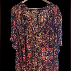 EC Roaman's Multicolor Floral Short Sleeve Button Front  Blouse Size 36W